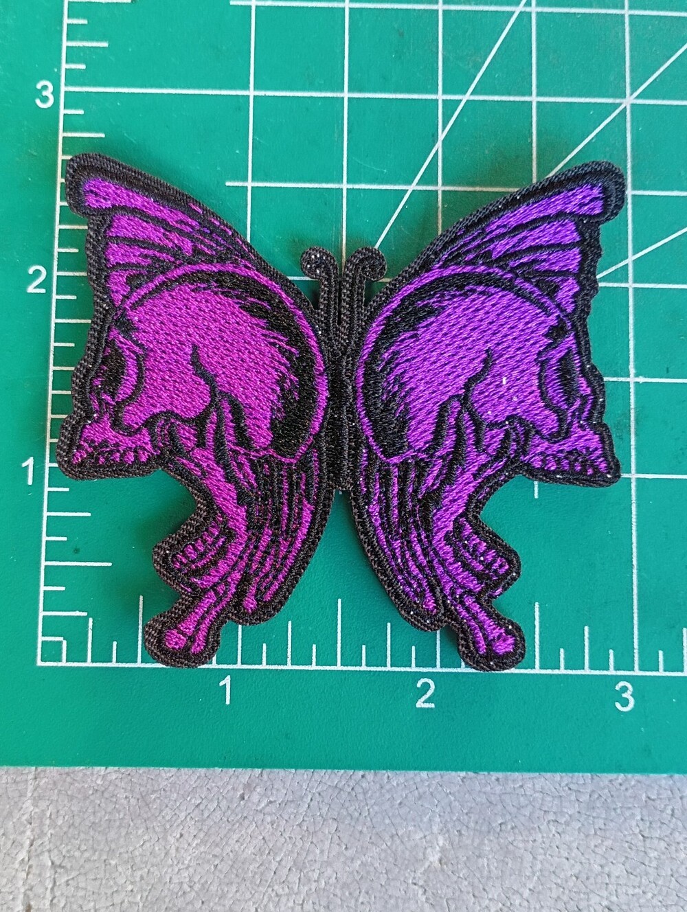 Grunge Purple And Black Skull Butterfly Iron On Patch